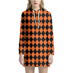 Halloween Harlequin Pattern Print Hoodie Dress