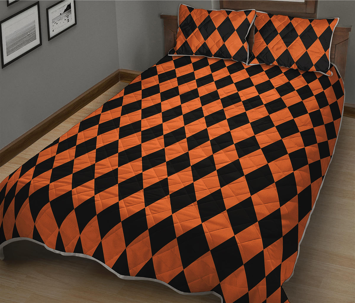 Halloween Harlequin Pattern Print Quilt Bed Set