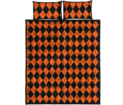 Halloween Harlequin Pattern Print Quilt Bed Set
