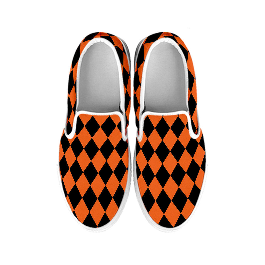 Halloween Harlequin Pattern Print White Slip On Shoes