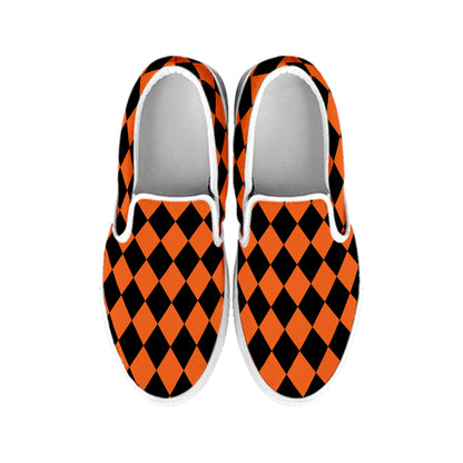 Halloween Harlequin Pattern Print White Slip On Shoes