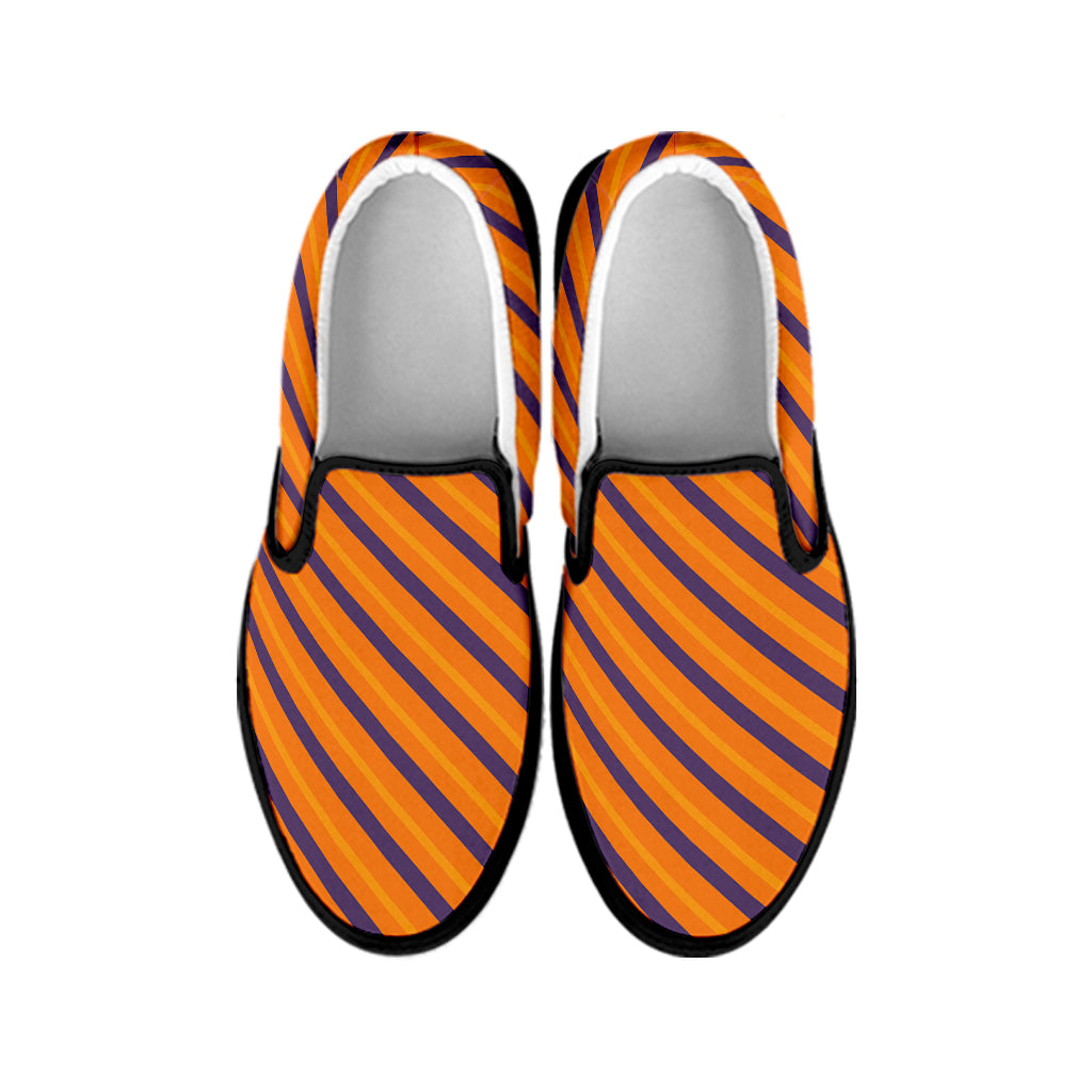 Halloween Line Pattern Print Black Slip On Shoes