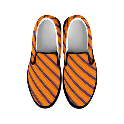 Halloween Line Pattern Print Black Slip On Shoes