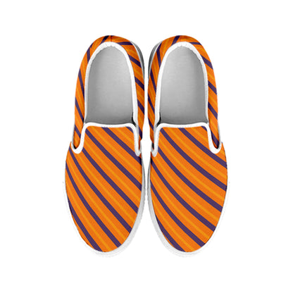 Halloween Line Pattern Print White Slip On Shoes