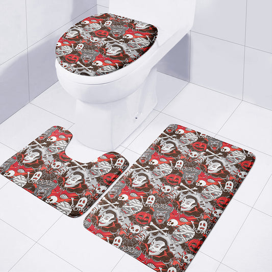 Halloween Monsters Pattern Print 3 Piece Bath Mat Set