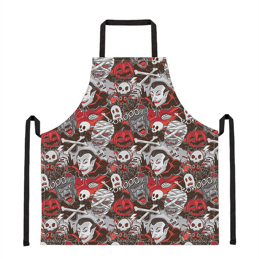 Halloween Monsters Pattern Print Apron