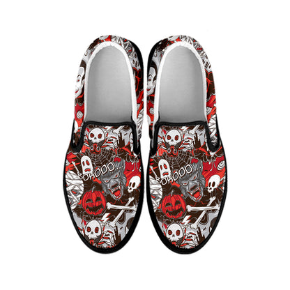 Halloween Monsters Pattern Print Black Slip On Shoes