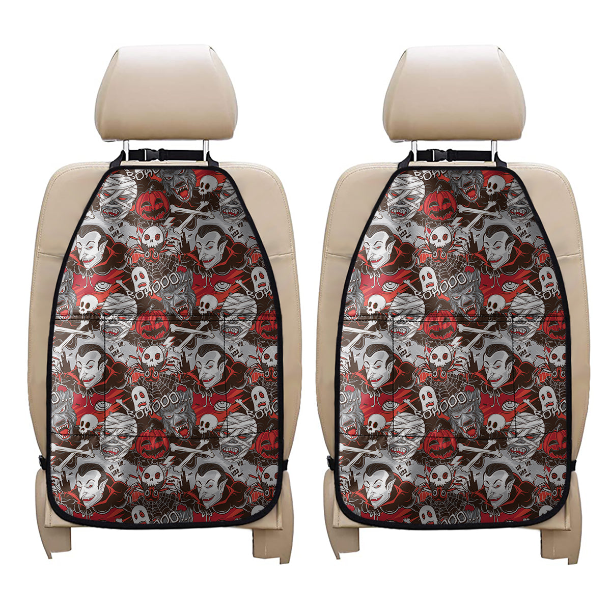 Halloween Monsters Pattern Print Car Seat Organizers