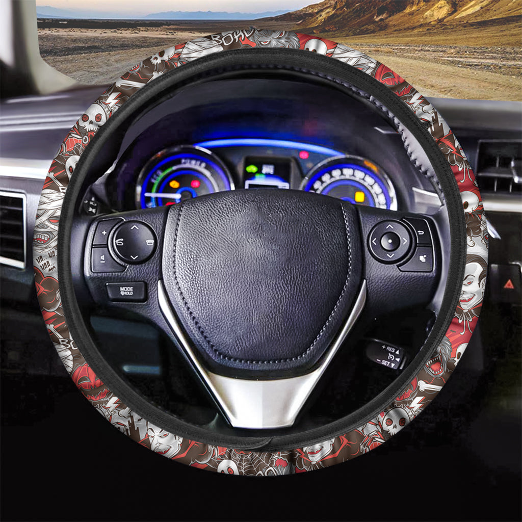 Halloween Monsters Pattern Print Car Steering Wheel Cover