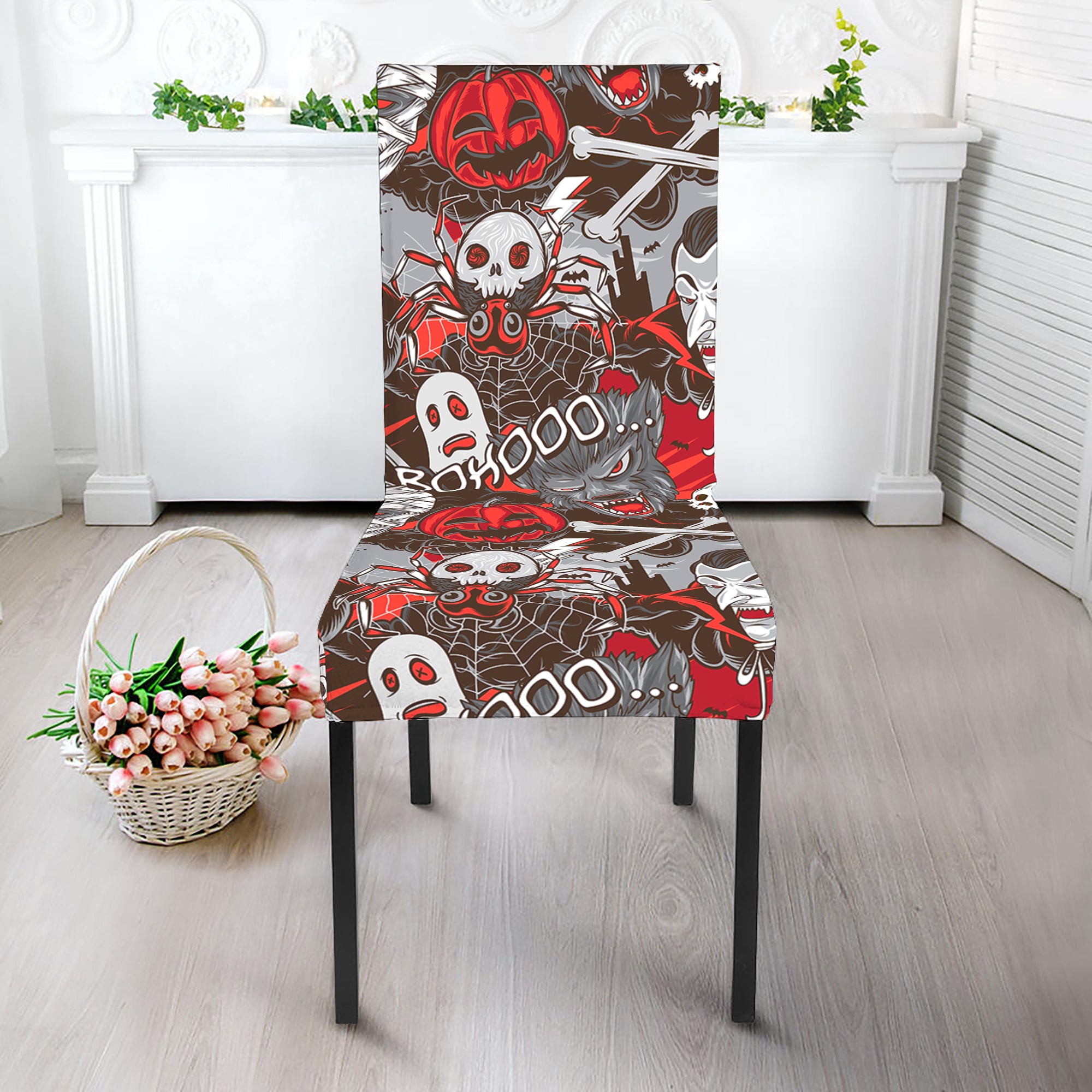 Halloween Monsters Pattern Print Dining Chair Slipcover