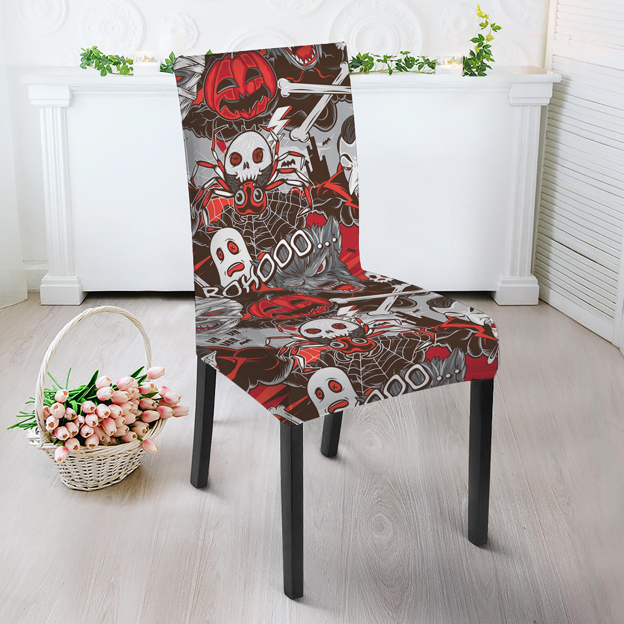 Halloween Monsters Pattern Print Dining Chair Slipcover