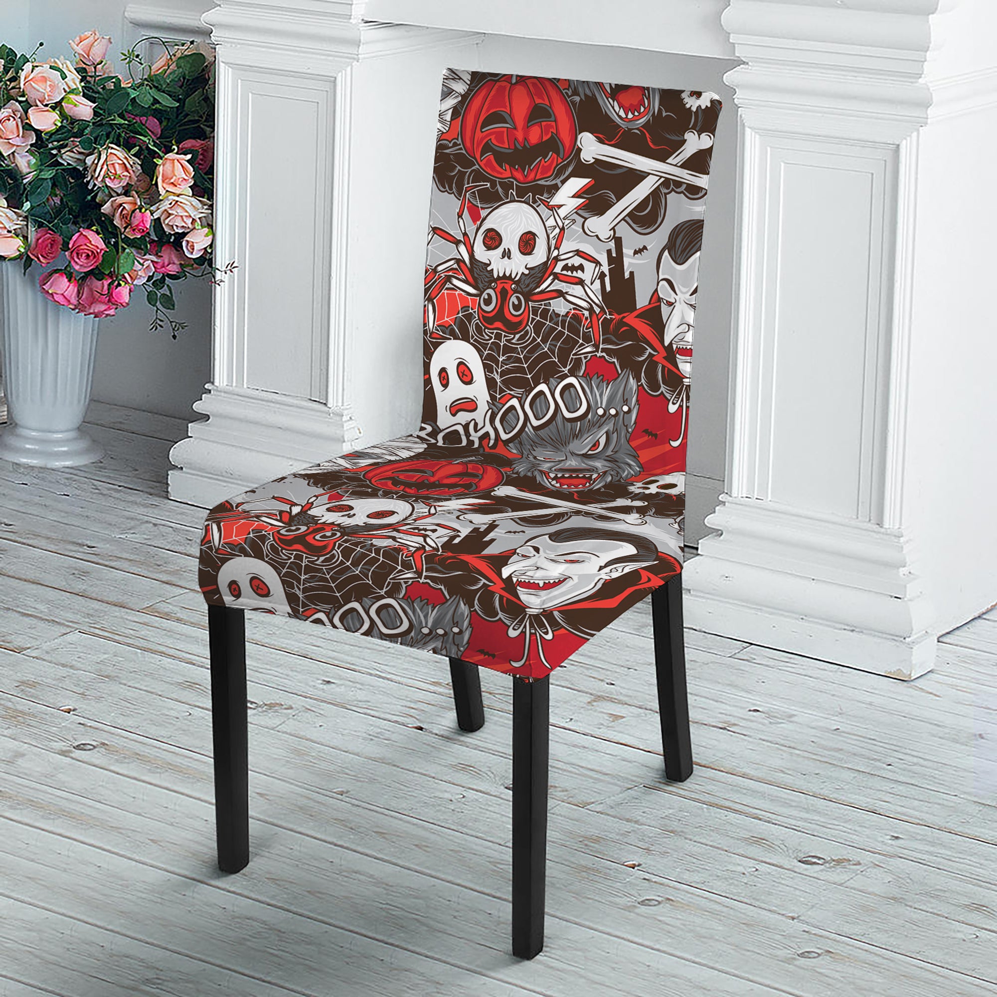 Halloween Monsters Pattern Print Dining Chair Slipcover