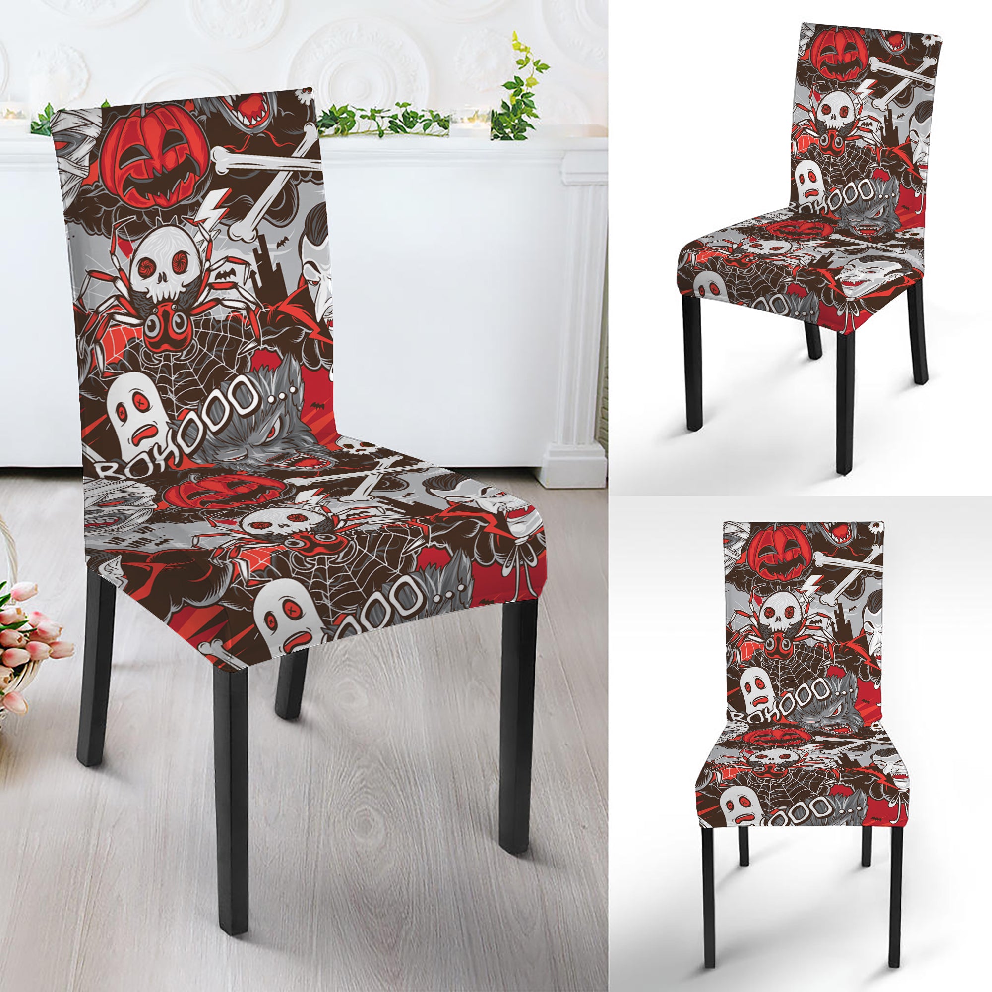 Halloween Monsters Pattern Print Dining Chair Slipcover