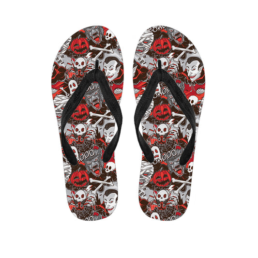 Halloween Monsters Pattern Print Flip Flops