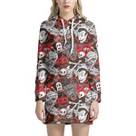 Halloween Monsters Pattern Print Hoodie Dress