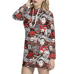 Halloween Monsters Pattern Print Hoodie Dress