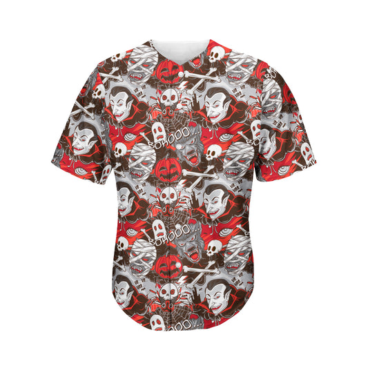 Halloween Monsters Pattern Print Men's Baseball Jersey