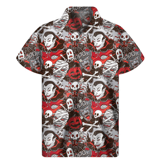 Halloween Monsters Pattern Print Men's Short Sleeve Shirt