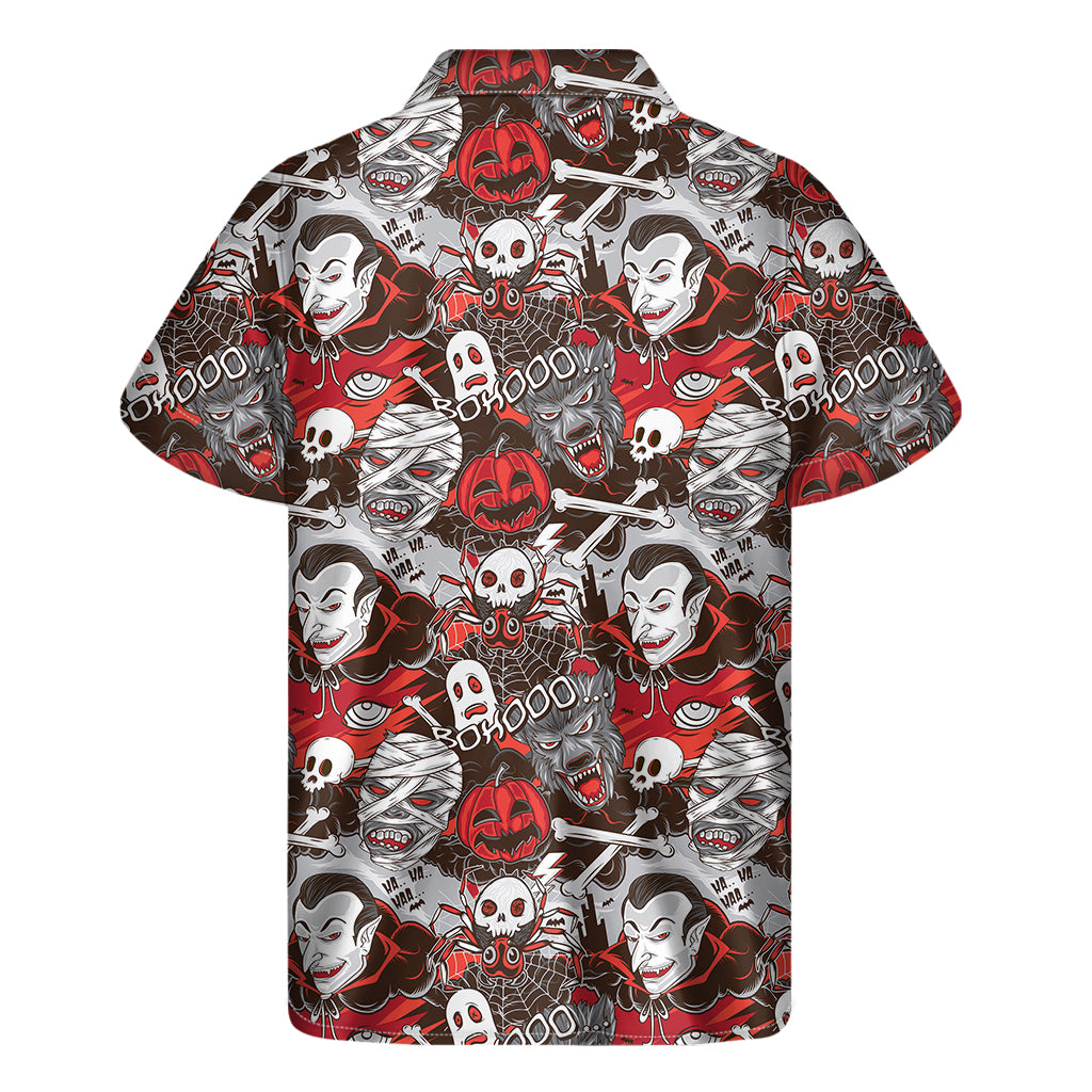 Halloween Monsters Pattern Print Men's Short Sleeve Shirt