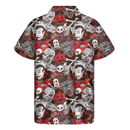 Halloween Monsters Pattern Print Men's Short Sleeve Shirt
