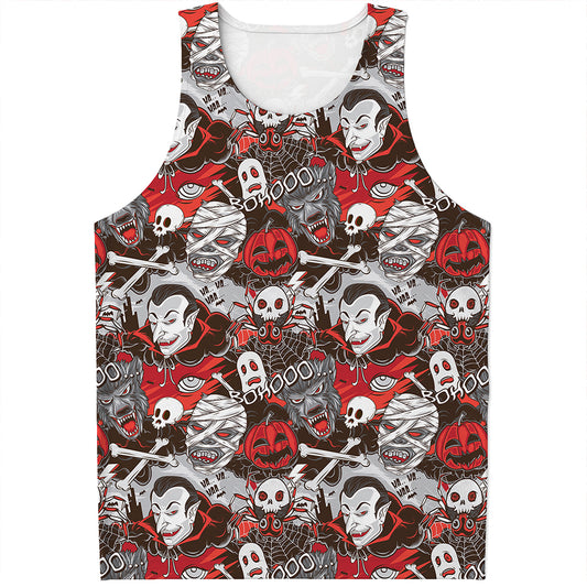 Halloween Monsters Pattern Print Men's Tank Top