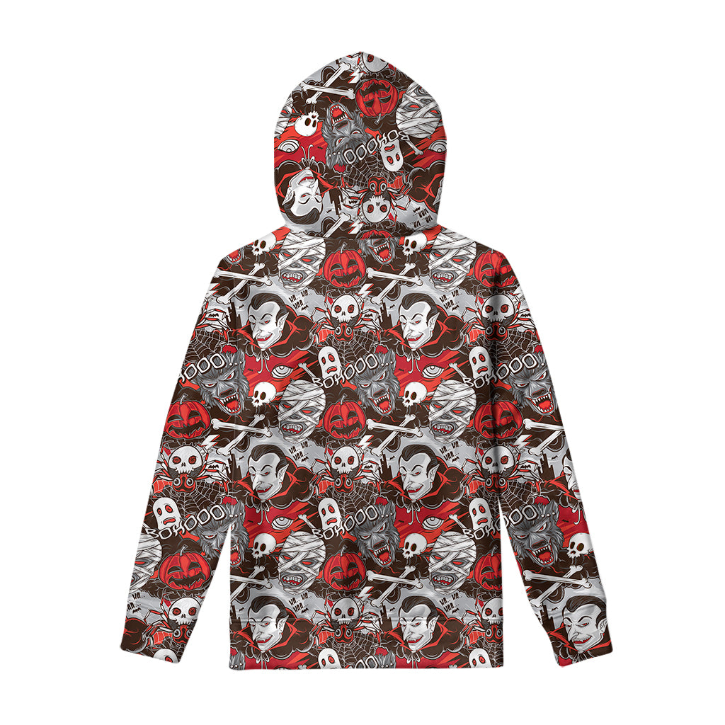 Halloween Monsters Pattern Print Pullover Hoodie