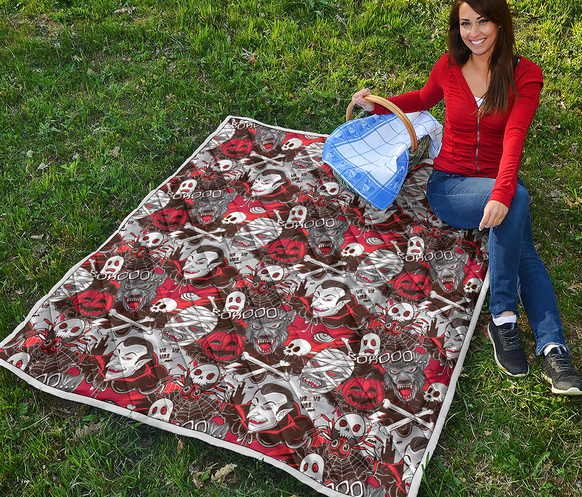 Halloween Monsters Pattern Print Quilt