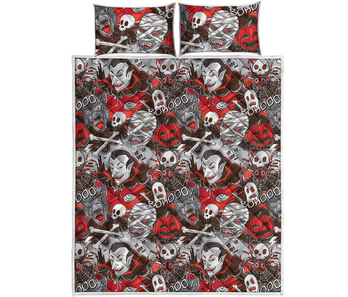 Halloween Monsters Pattern Print Quilt Bed Set