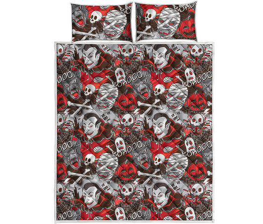 Halloween Monsters Pattern Print Quilt Bed Set