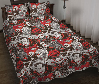Halloween Monsters Pattern Print Quilt Bed Set