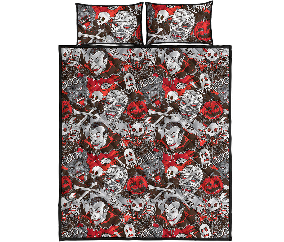 Halloween Monsters Pattern Print Quilt Bed Set