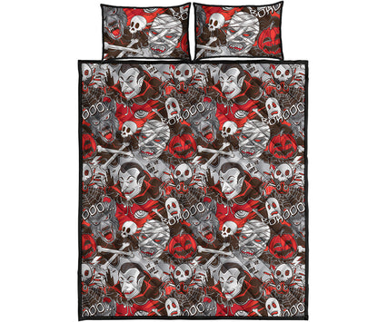 Halloween Monsters Pattern Print Quilt Bed Set