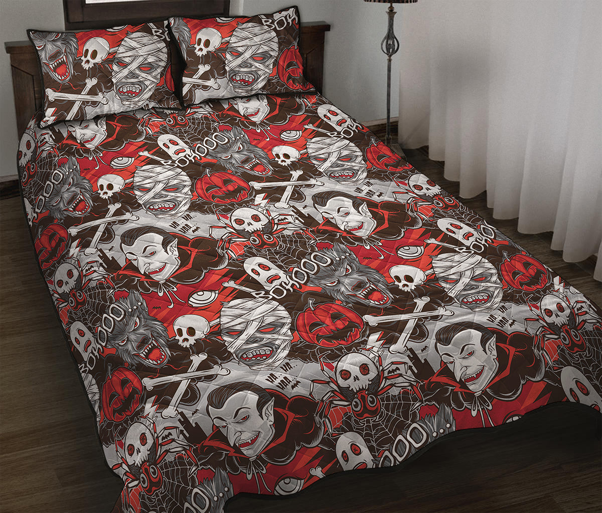 Halloween Monsters Pattern Print Quilt Bed Set