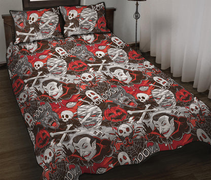 Halloween Monsters Pattern Print Quilt Bed Set