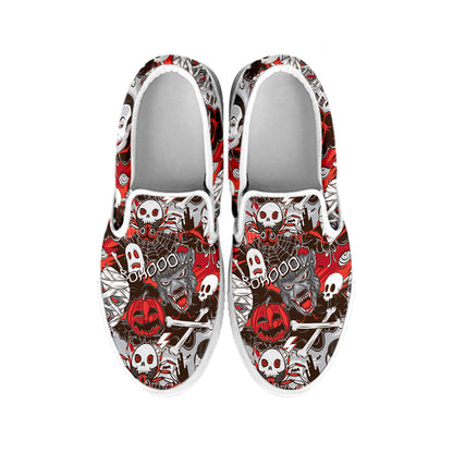 Halloween Monsters Pattern Print White Slip On Shoes