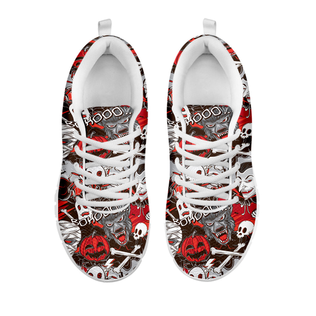 Halloween Monsters Pattern Print White Sneakers