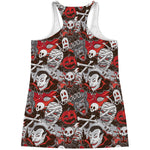 Halloween Monsters Pattern Print Women's Racerback Tank Top