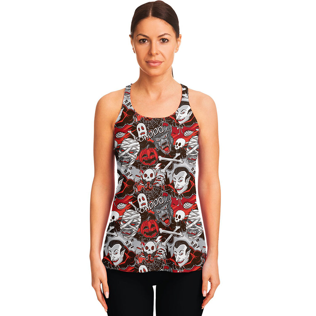 Halloween Monsters Pattern Print Women's Racerback Tank Top