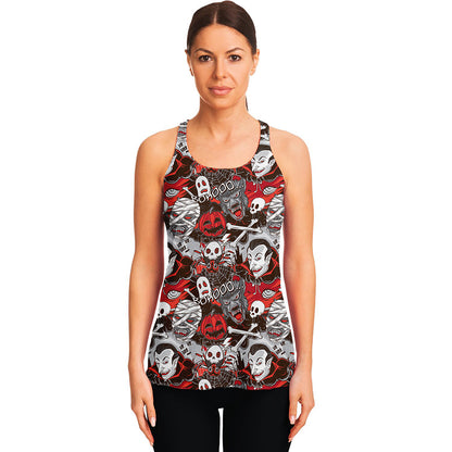 Halloween Monsters Pattern Print Women's Racerback Tank Top