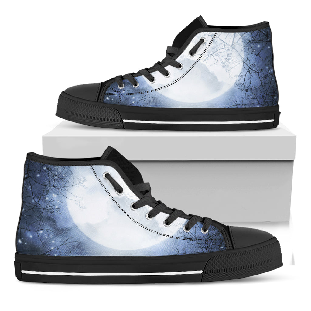 Halloween Moonlight Print Black High Top Shoes