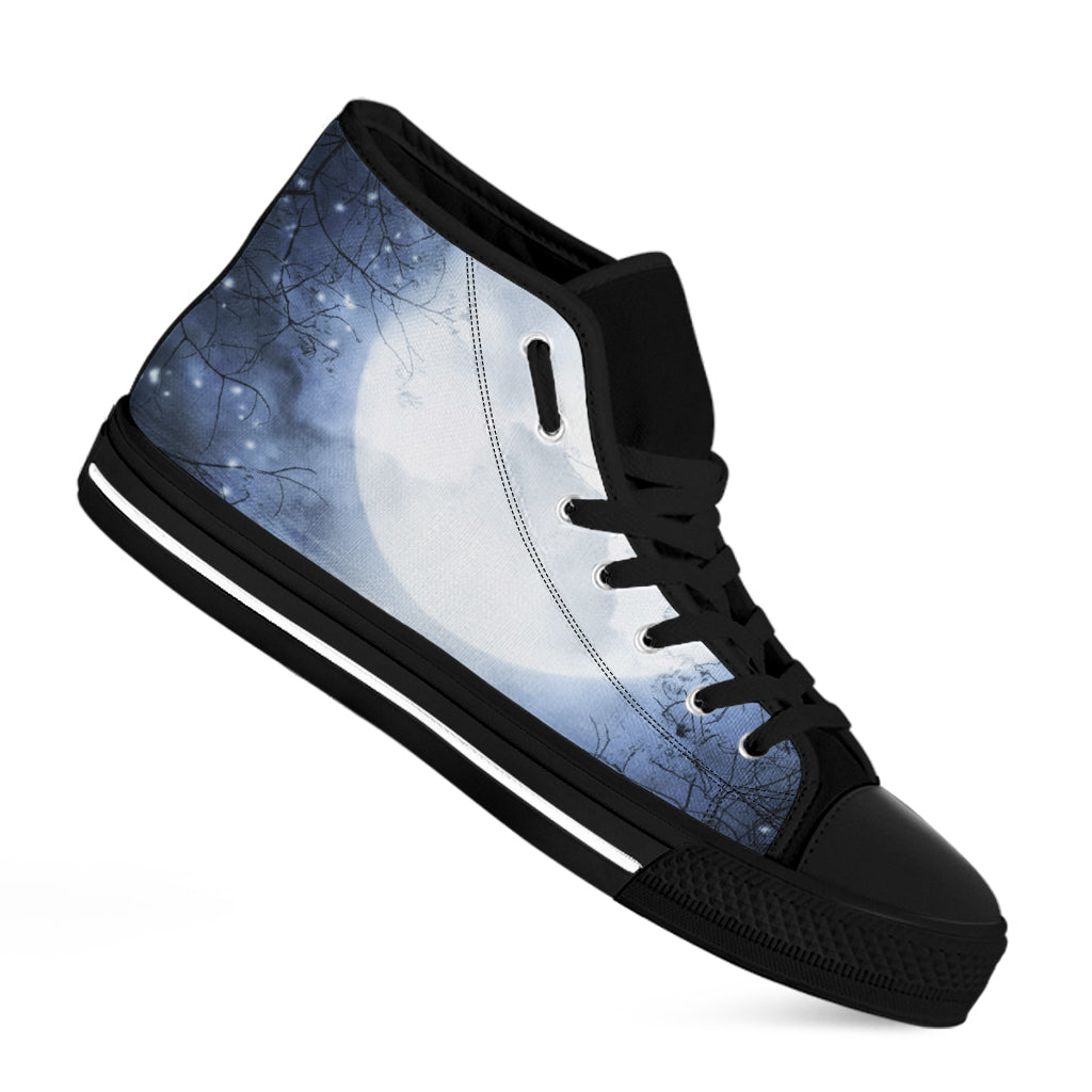 Halloween Moonlight Print Black High Top Shoes