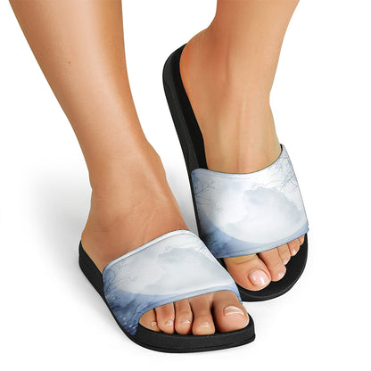 Halloween Moonlight Print Black Slide Sandals