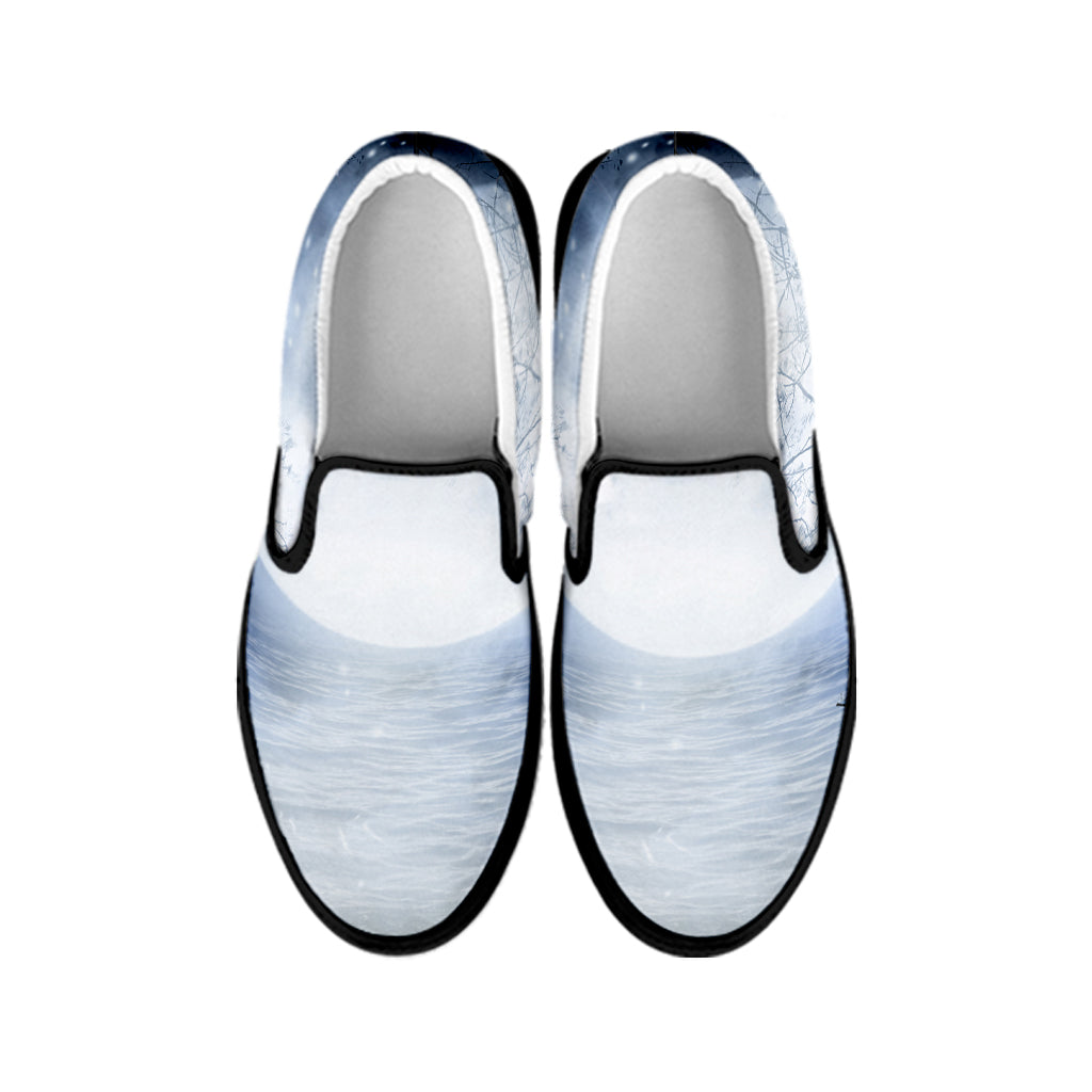 Halloween Moonlight Print Black Slip On Shoes