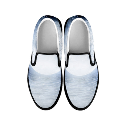 Halloween Moonlight Print Black Slip On Shoes