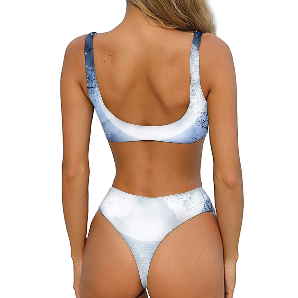 Halloween Moonlight Print Front Bow Tie Bikini
