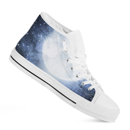 Halloween Moonlight Print White High Top Shoes