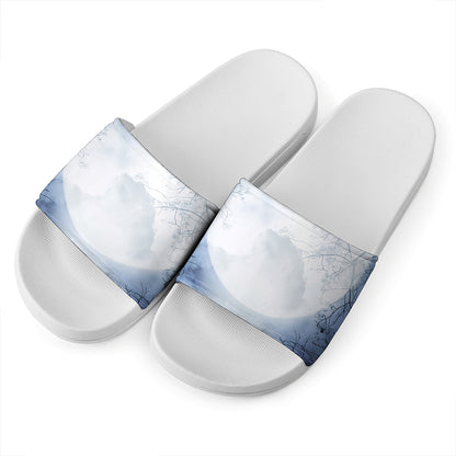 Halloween Moonlight Print White Slide Sandals