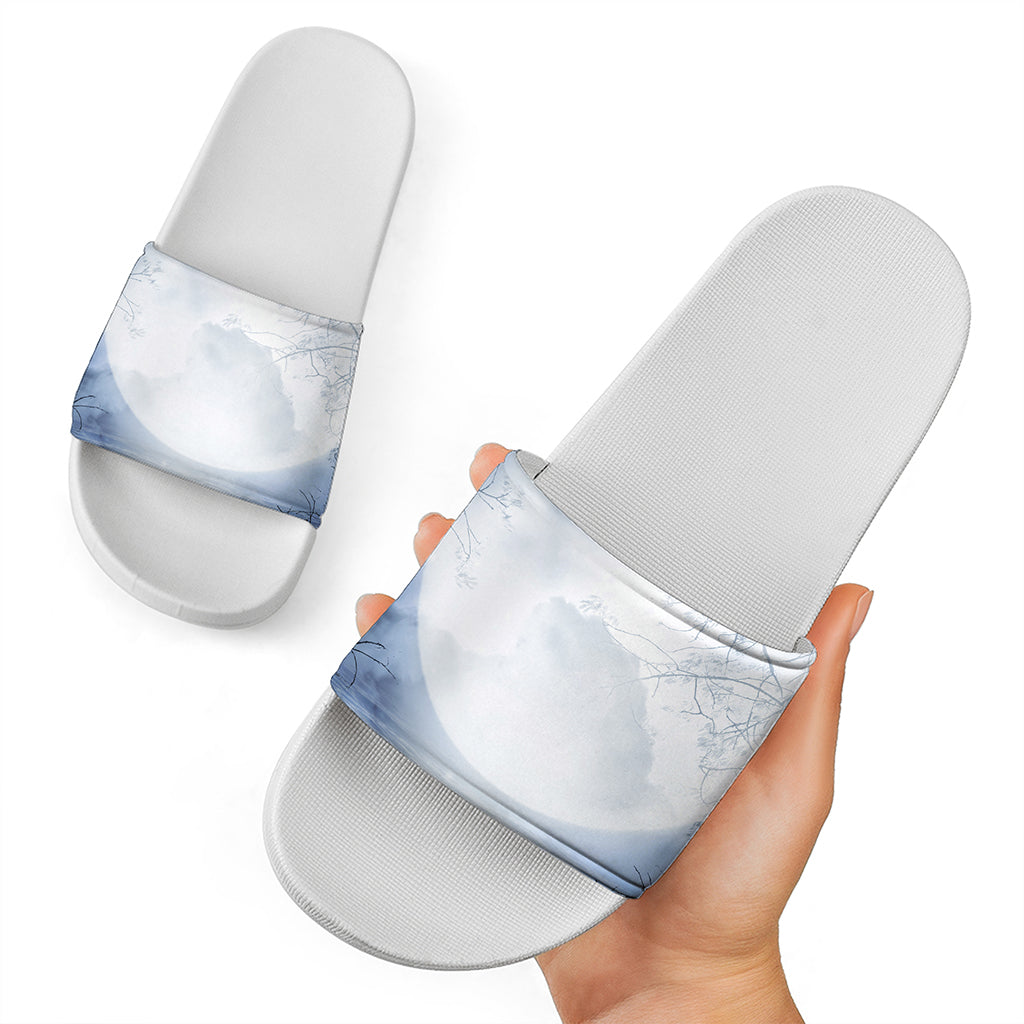Halloween Moonlight Print White Slide Sandals