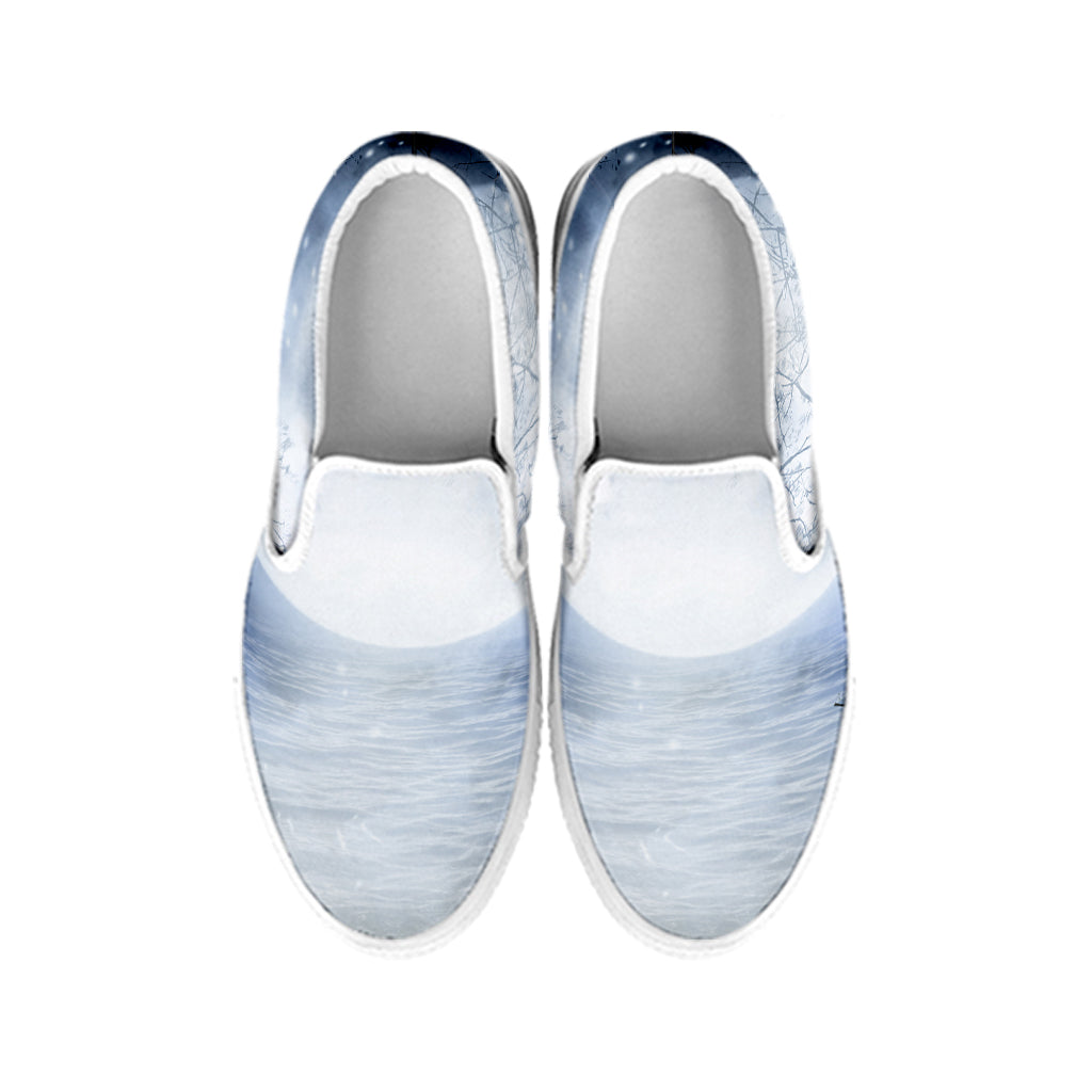 Halloween Moonlight Print White Slip On Shoes