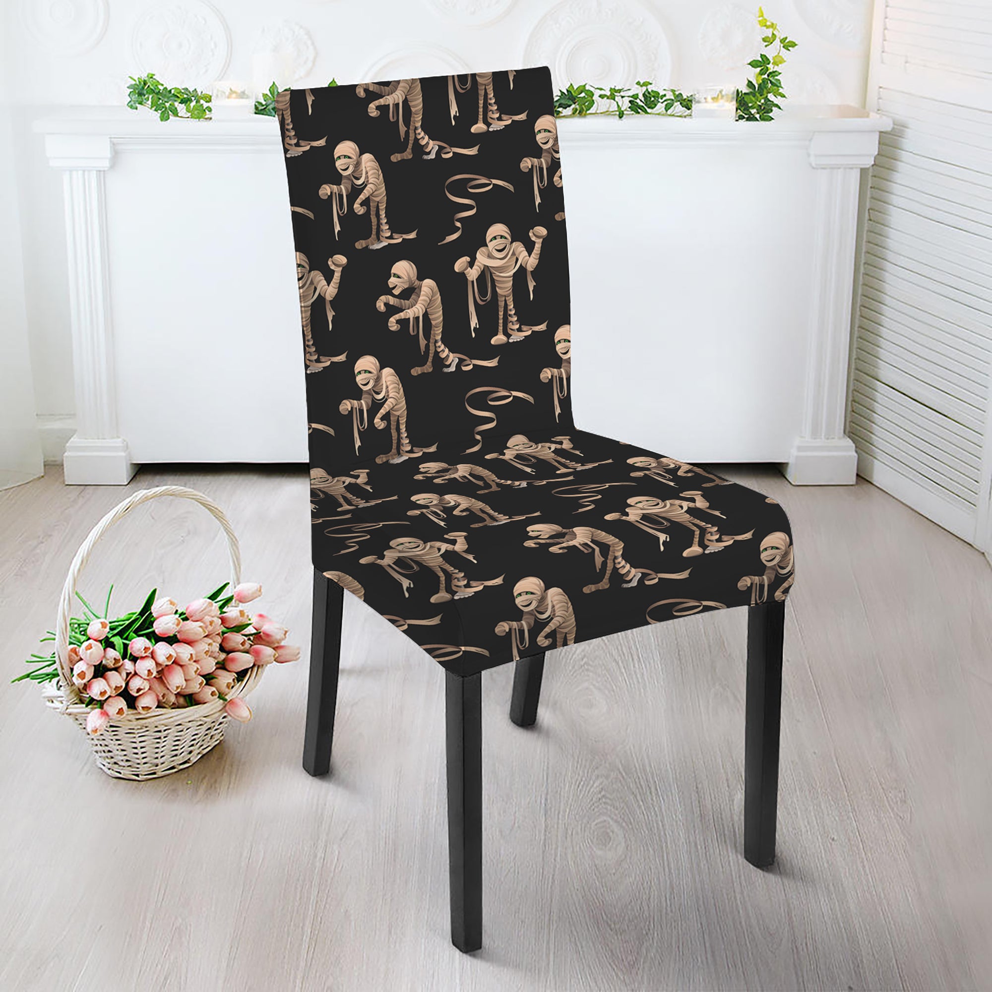 Halloween Mummy Pattern Print Dining Chair Slipcover
